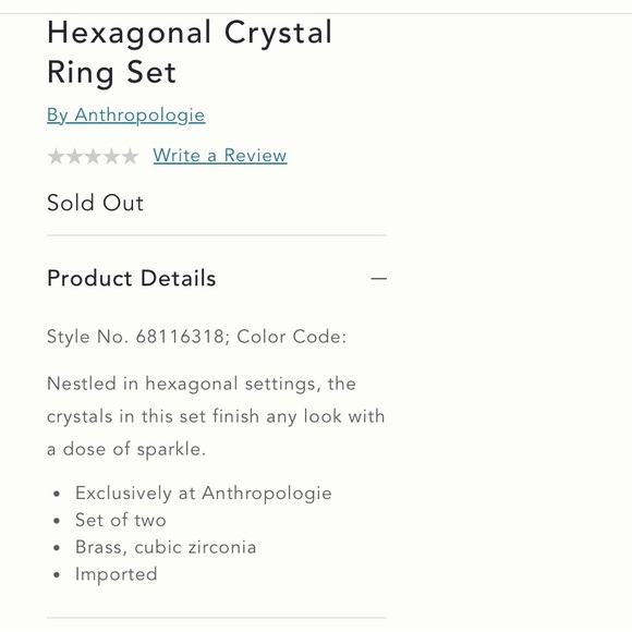 Anthropologie Hexagonal Crystal Ring Set✨ - Picture 9 of 11